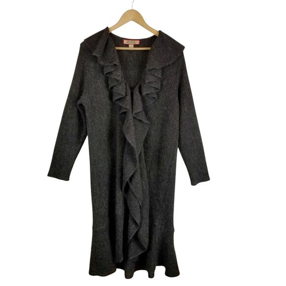 Beyond Threads Women's Alpaca Wool Ruffle Long Duster Cardigan Gray Size XL - Picture 1 of 8